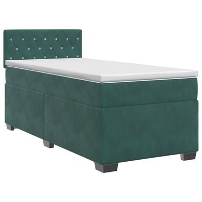 vidaXL Boxspringbett mit Matratze Dunkelgrün 90 x 200 cm Samt