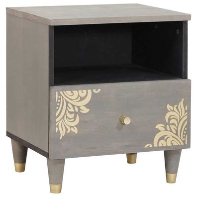 vidaXL Nachttisch mit Schubladen Grau 40 x 33 x 46 cm Massivholz Mango