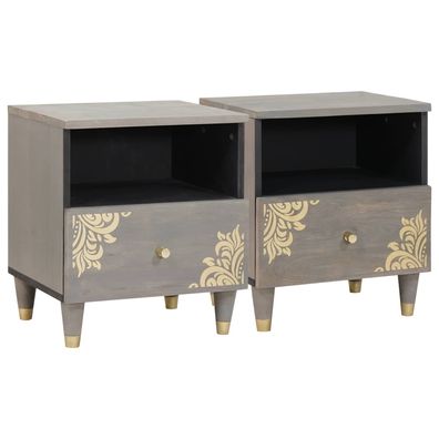 vidaXL Nachttisch 2 pcs Grau 40 x 33 x 46 cm Massivholz Mango