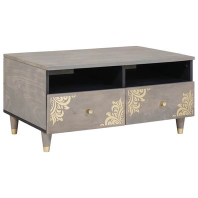 vidaXL Couchtisch mit Schubladen Grau 80 x 54 x 40 cm Massivholz Mango