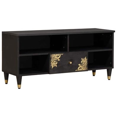 vidaXL TV-Schränk mit Regal Schwarz 100 x 33 x 46 cm Massivholz Mango