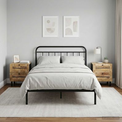vidaXL Nachttisch 2 Stk. Natur 40 x 33 x 46 cm Massivholz Mango