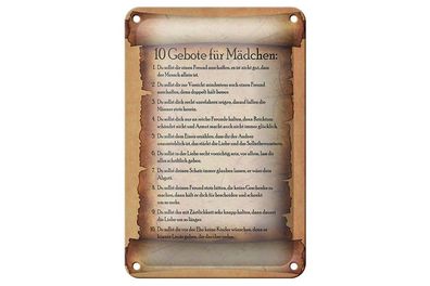 Blechschild 10 Gebote für Mädchen du sollst, 3 vers. Größen Spruch