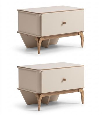 2x Elegante Nachttische Beige Design Nachtkonsolen Set Holz Retro
