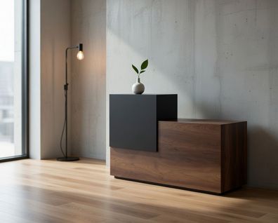 Empfangstheke Holz Schwarz Modern für Büro Empfang