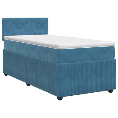 vidaXL Boxspringbett mit Matratze Dunkelblau 90 x 190 cm Samt