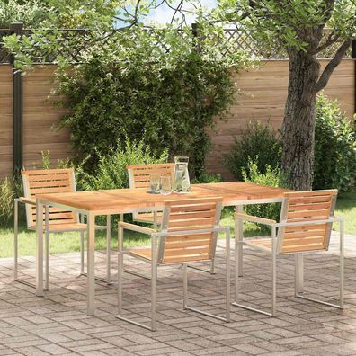 vidaXL Esstisch 180x90x75 cm Massives Teakholz und Edelstahl