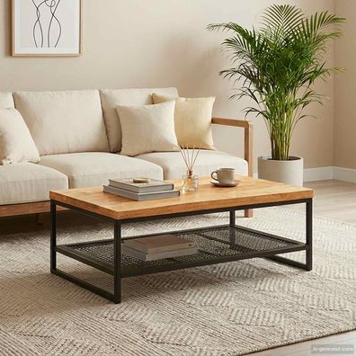 vidaXL Couchtisch Braun und Schwarz 110 x 55 x 35 cm Massivholz Mango
