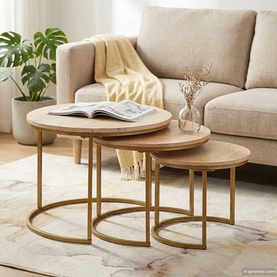 vidaXL Nesting-Couchtische 3 pcs Braun Massivholz Mango und Stahl