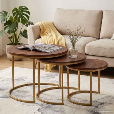vidaXL Nesting-Couchtische 3 pcs Massivholz Mango und Stahl