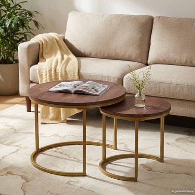 vidaXL Nesting-Couchtische 2 pcs Massivholz Mango und Stahl