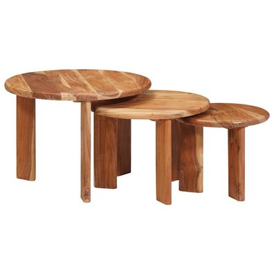 vidaXL Nesting-Couchtische 3 pcs Braun Massivholz Akazie