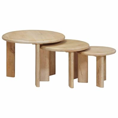 vidaXL Nesting-Couchtische 3 pcs Schwarz Massivholz Mango