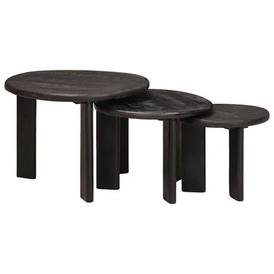 vidaXL Nesting-Couchtische 3 pcs Weiß Massivholz Mango