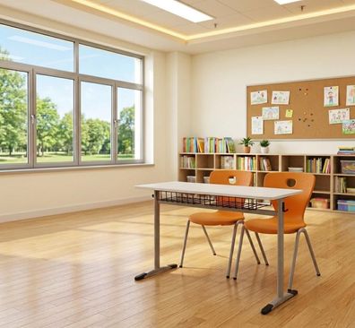 Schulset Modern Ergonomisch Grau Schultisch Orange Stuhl Doppelsitzige