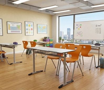 Schulset Modern Ergonomisch Grau Schultisch Orange Stuhl Doppelsitzige