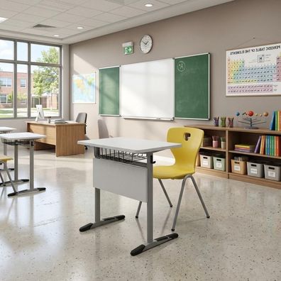 Schulset Modern Ergonomisch Grau Schultisch Gelb Stuhl Einzeltisch