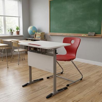 Schulset Modern Ergonomisch Grau Schultisch Rot Stuhl Einzeltisch