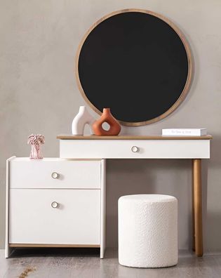 Schminktisch Spiegel Hocker Stil modern Farbe beige neu minimalistisch