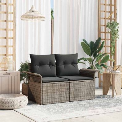 vidaXL Gartensofa mit Kissen Grau 141 x 62 x 69cm Poly-Rattan