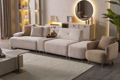Set 4-Sitzer-Sofa Sessel Wohnzimmer Stil modern Farbe beige gemütlich neu