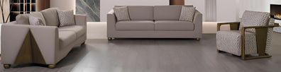 Modernes Sofa-Set 3 + 3 + 1 Hellbraune Holzrahmen Minimalistischer Stil