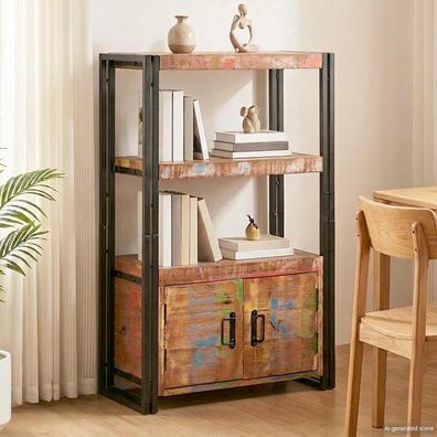 vidaXL Bücherregal mit Türen Braun Massives recyceltes Holz und Metall