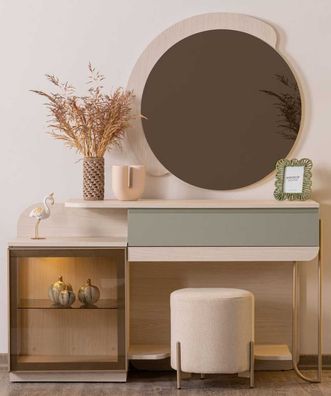 Schminktisch Spiegel Hocker Stil modern Farbe beige Schlafzimmer Set