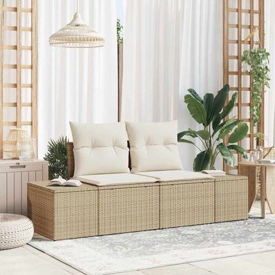 vidaXL Gartensofa mit Kissen Beige 184 x 62 x 69 cm Poly-Rattan