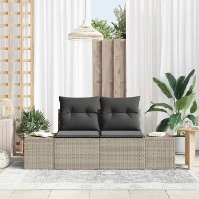 vidaXL Gartensofa mit Kissen Grau 184 x 62 x 69 cm Poly-Rattan