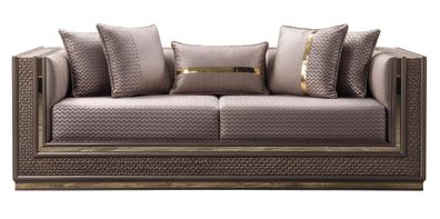 3-Sitzer-Sofa Braun Art-Déco-Stil Holzrahmen Großes Sofa Ohne Füße Neu