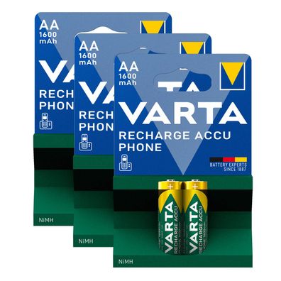 3x 2er Blister Varta Phone Akku Mignon AA HR6 NiMH 1600 mAh 58399
