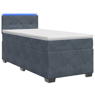 vidaXL Boxspringbett mit Matratze und LED Dunkelgrau 90 x 190 cm Samt