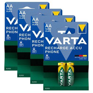 4x 2er Blister Varta Phone Akku Mignon AA HR6 NiMH 1600 mAh 58399