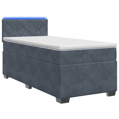vidaXL Boxspringbett mit Matratze und LED Dunkelgrau 90 x 190 cm Samt