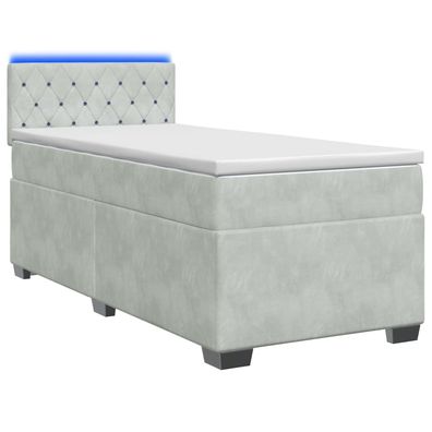 vidaXL Boxspringbett mit Matratze und LED Hellgrau 100 x 200 cm Samt