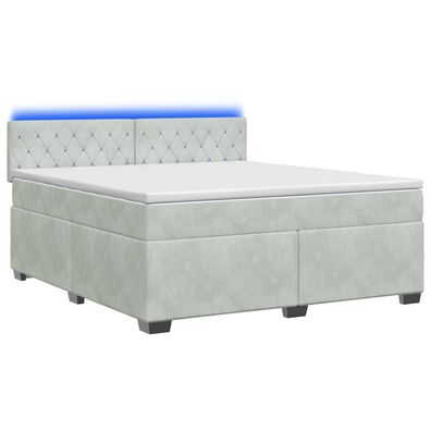 vidaXL Boxspringbett mit Matratze und LED Hellgrau 140 x 190 cm Samt