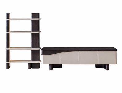 Wohnzimmer Wohnwand Komplett Set TV-Lowboard mit Bücherregal