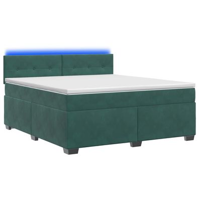 vidaXL Boxspringbett mit Matratze und LED Dunkelgrün 140 x 200 cm Samt