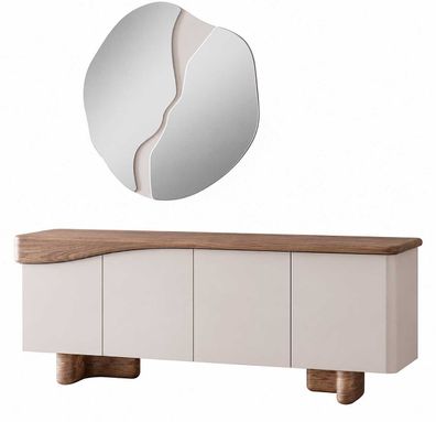 Esszimmer Set Sideboard mit Spiegel Komplett Holzmöbel Luxuriöses