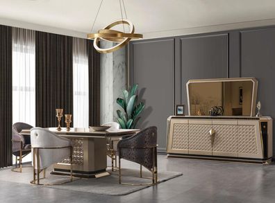 Esszimmer Art Deco Set Designer Esstisch Polsterstühle Holzkonsole
