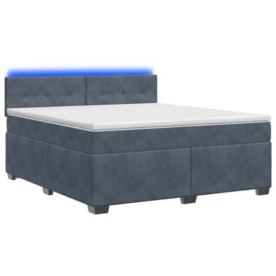 vidaXL Boxspringbett mit Matratze und LED Dunkelgrau 180 x 200 cm Samt