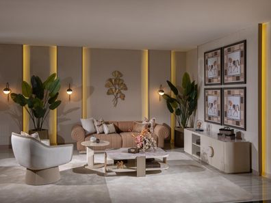 Luxuriöses großes Wohnzimmer-Set 3-Sitzer-Sofa Sessel Couchtisch TV-Schrank