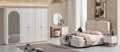 Skandinavisches Schlafzimmer-Set mit Bett, Kleiderschrank und Spiegel