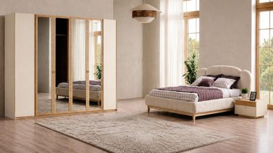 Skandinavisches Schlafzimmer-Set mit Bett, Schrank und 2 Nachttischen