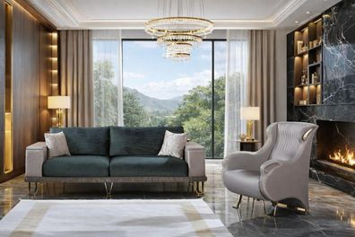 Exklusive Sofagarnitur Textilsofa Edler Polstersessel 2tlg Set