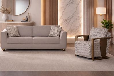 3 Sitzer Sofa und Sessel Modernes Design Hellgrau Wohnzimmerset