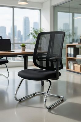 Bürostuhl mit festem Metallgestell und ergonomischer Rückenlehne