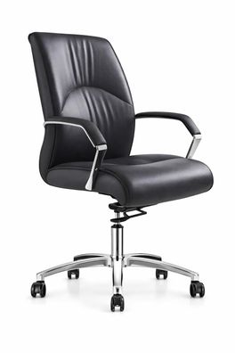 Ergonomischer Chefsessel in Schwarz mit verchromten Armlehnen
