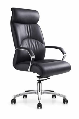 Ergonomischer Chefsessel in Schwarz mit Kopfstütze und Chromakzenten
